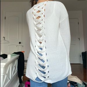 Lace up back knit cardigan
